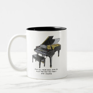 Taza Bicolor Watercolor Grand Piano  Illustration Chopin Quote 