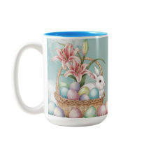 Watercolor Lily y Huevos Pastel con conejo en cest