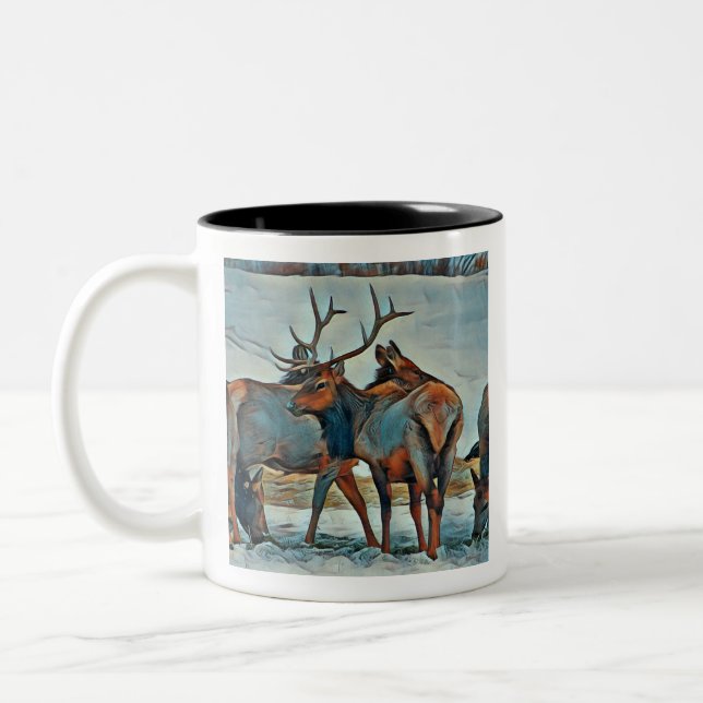 Taza Bicolor Watercolor Montana Bull Elk (Izquierda)