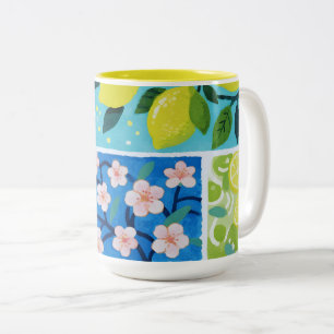 Taza Bicolor Watercolor of Lemon and Cherry Blossom