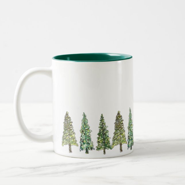 Taza Bicolor Watercolor Pine Trees Forest (Izquierda)