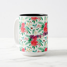 Taza Bicolor Watercolor Poinsettia Pattered