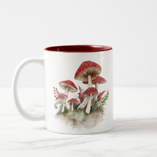 Taza Bicolor Watercolor Rojo Toadstodonte Mushrooms