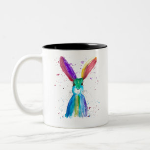 Taza Bicolor Watercolorful Hare Rabbit Animal Bungalow