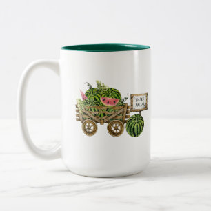 Taza Bicolor Watermelon Harvest Farmhouse Watercolor Carro de m