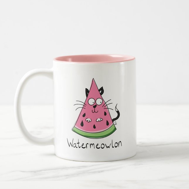 Taza Bicolor Watermeowlon Watermelon Cat Gracioso Café Mug (Izquierda)