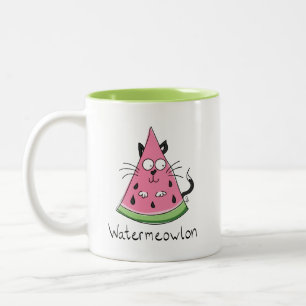 Taza Bicolor Watermeowlon Watermelon Cat Gracioso Café Mug