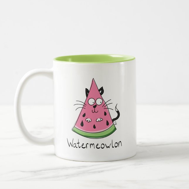 Taza Bicolor Watermeowlon Watermelon Cat Gracioso Café Mug (Izquierda)