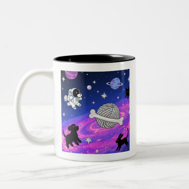 Taza Bicolor Whimsical Astronaut Dog Space Galaxy Mug (Izquierda)