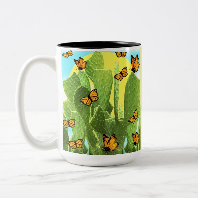 Taza Bicolor Whimsical Cactus And Butterflies (Izquierda)