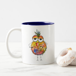 Taza Bicolor Whimsical Colorful Bird Bebe Café