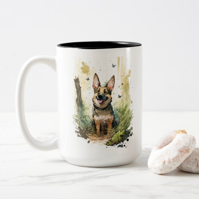 Taza Bicolor Whimsical de Shepherd Watercolor alemán (Con donut)