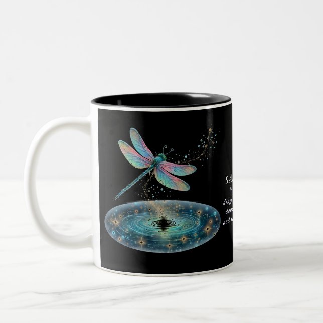 Taza Bicolor Whimsical Dragonfly Magic Purple Fairy Dust Cita (Izquierda)