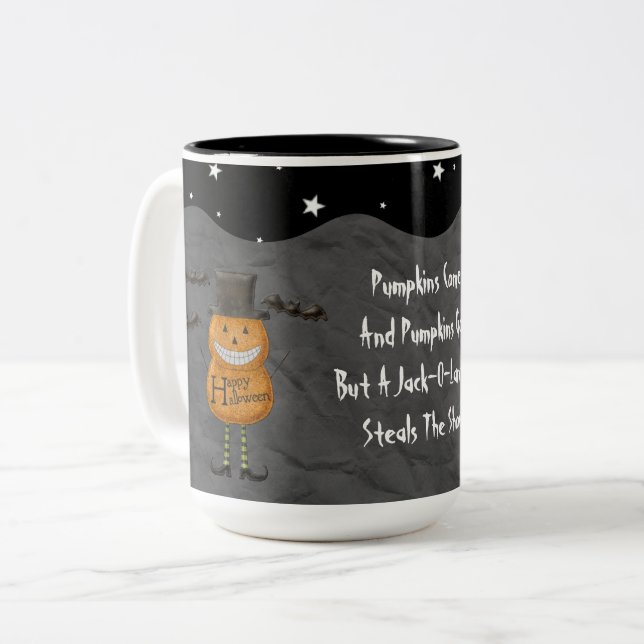 Taza Bicolor Whimsical feliz calabaza hombre y música poética (Anverso izquierdo)