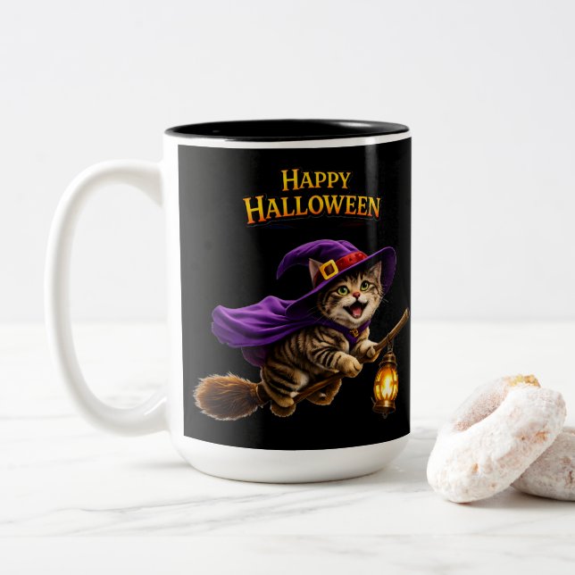 Taza Bicolor Whimsical happy Halloween two (Con donut)