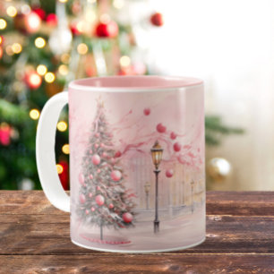 Taza Bicolor Whimsical Pink Christmas Tree Balloons