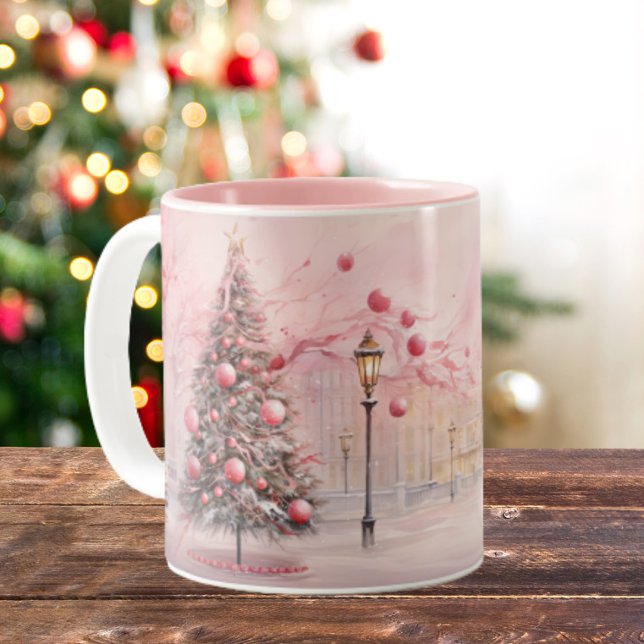 Taza Bicolor Whimsical Pink Christmas Tree Balloons (Subido por el creador)