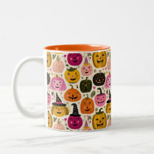 Taza Bicolor Whimsical Pumpkins Spookoki Cute Colorido Hallowee