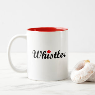 Taza Bicolor Whistler Canada Script Text Small Maple Leaf