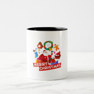 Taza Bicolor White Red Moderno Feliz Navidad