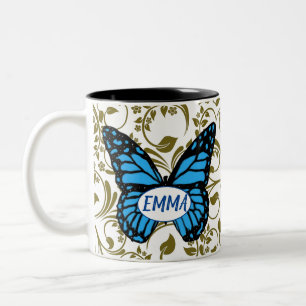 Taza Bicolor Wild Romantic Field Blue butterflies