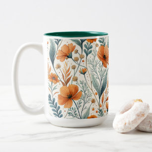 Taza Bicolor Wildflower Botanical Boho Floral Watercolor