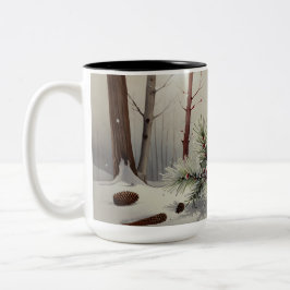 Taza Bicolor Winter Wonderland Mug | Evergreen Pine Red Berries