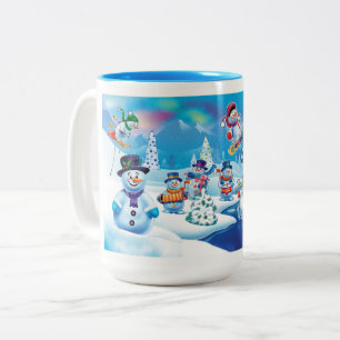 Taza Bicolor Winter Wonderland snowpeople scin