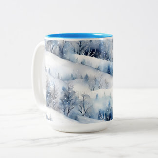 Taza Bicolor Winter Wonderland Watercolor Artisan Coffee Mug