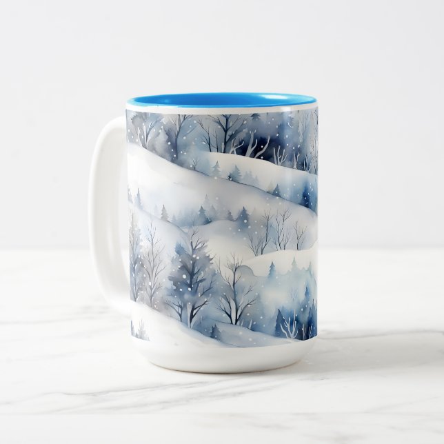 Taza Bicolor Winter Wonderland Watercolor Artisan Coffee Mug (Anverso izquierdo)