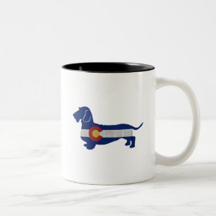 Taza Bicolor Wire Haired Dachshund Colorado Flag Silhouette
