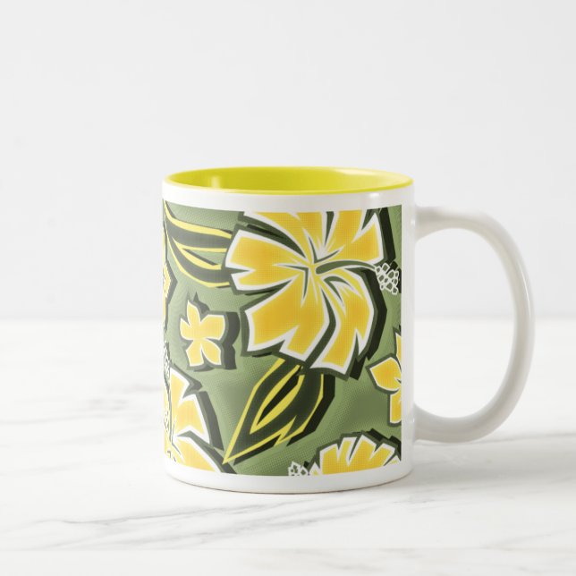 Taza Bicolor Woodcut Hibiscus Tropical Hawai (Derecha)