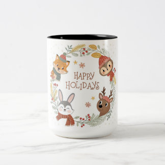Taza Bicolor Woodland Friends Happy Holidays Circle