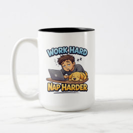 Taza Bicolor Work Hard Nap Harder Dog Funny Motivational Cartoo