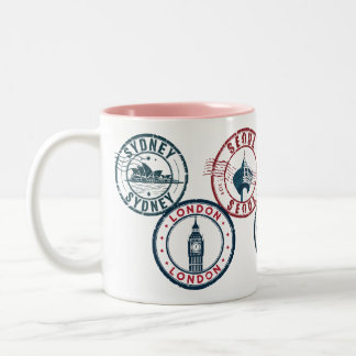 Taza Bicolor World City Passport Stamp Mug – Vintage TravelGift
