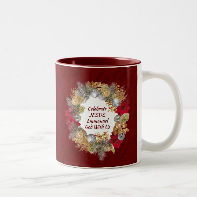 Taza Bicolor Wreath Navidades de Burgundy CELEBRATE JESUS (Derecha)