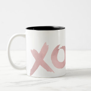 Taza Bicolor XOXO Rosa Dorado Moderno Falso Brillo de Lámina Gl