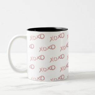 Taza Bicolor XOXO Rosa Dorado Moderno Falso Brillo de Lámina Gl