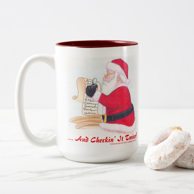 Taza Bicolor Y comprobándolo dos veces (Con donut)