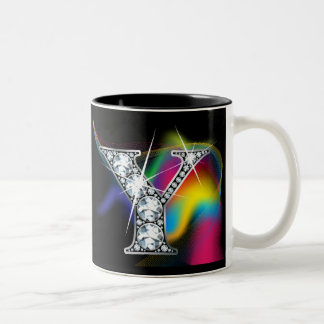 Taza Bicolor "Y" Sonda de diamantes en barro arco iris
