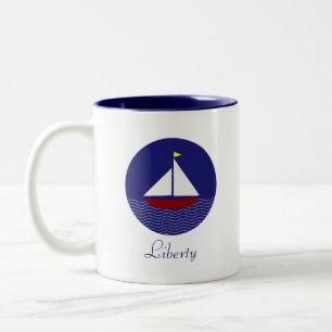 Taza Bicolor Yate a la vela y caligrafía de Liberty