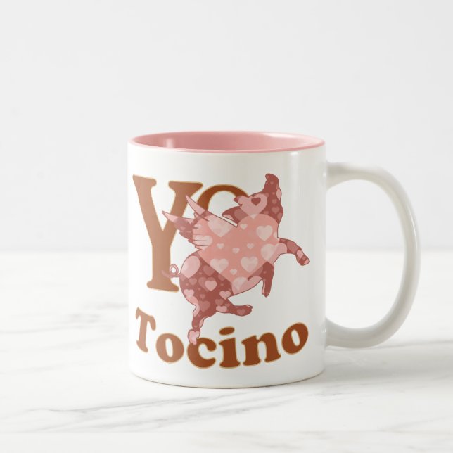 Taza Bicolor Yo Amo Tocino español I LOVE BACON cerdo volador (Derecha)