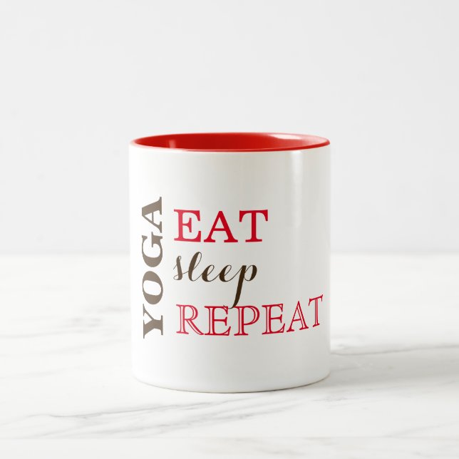 Taza Bicolor Yoga, comida, sueño, repetición (Centro)
