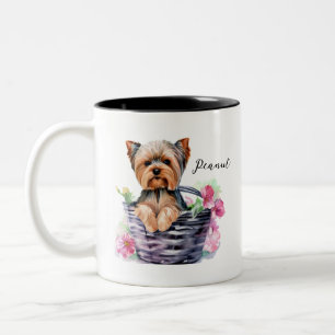 Taza Bicolor Yorkie personalizado en el arte acuarela de la can