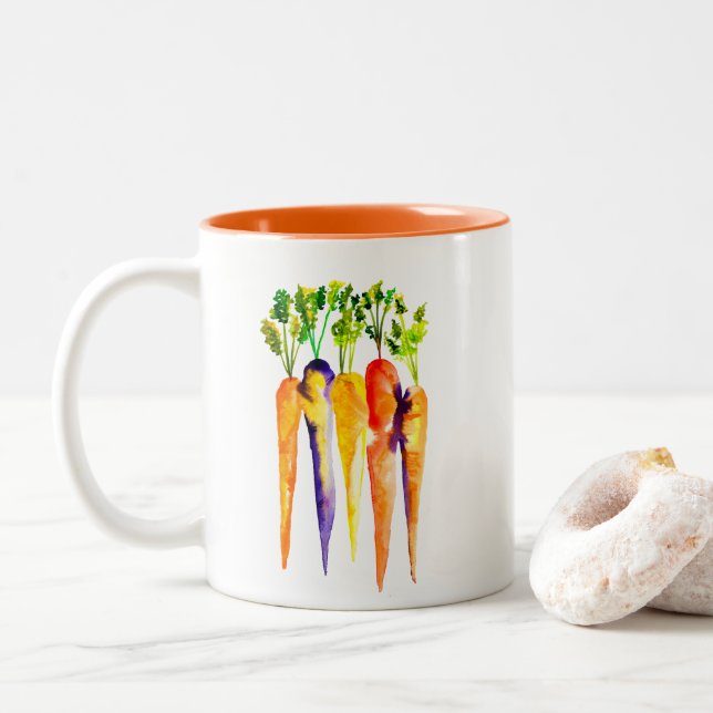 Taza Bicolor zanahorias color agua verduras lindas (Con donut)
