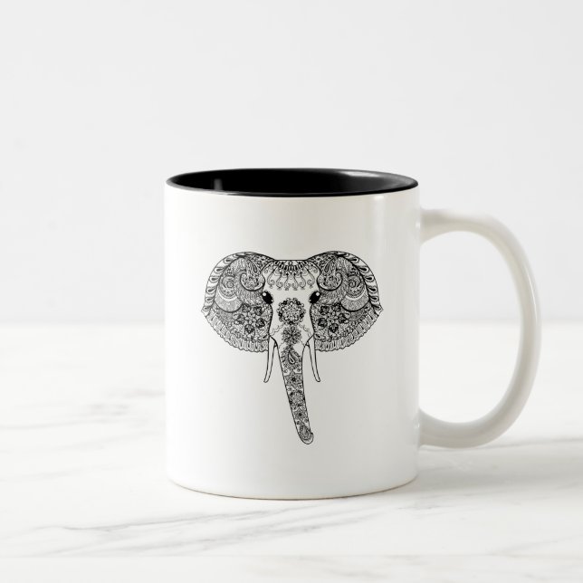 Taza Bicolor Zentangle inspiró el elefante indio (Derecha)