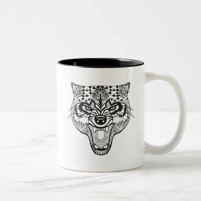 Taza Bicolor Zentangle inspiró el lobo (Derecha)