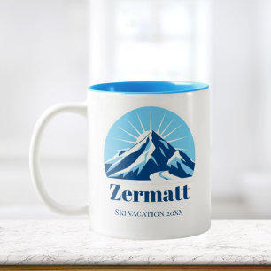 Taza Bicolor Zermatt Matterhorn Suiza recuerdo de esquí