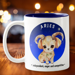 Taza Bicolor Zodiac Aries Cute Watercolor Perro fecha de nombre