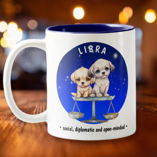 Taza Bicolor Zodiac Libra Cute Watercolor Perro fecha de nombre